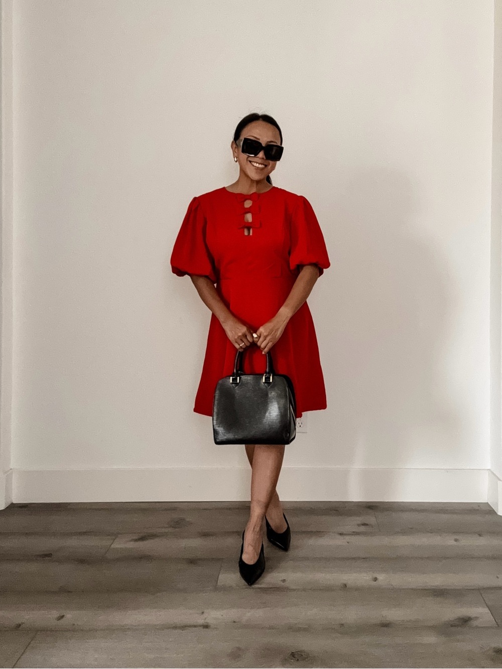 Red Fit & Flare Bow Mini Dress (L)